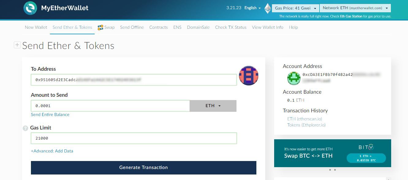 MEW Send Ethereum